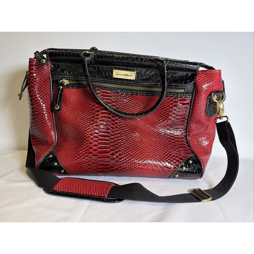 Samantha Brown Croc Embossed Travel Weekender Tote Bag burgundy Black gold